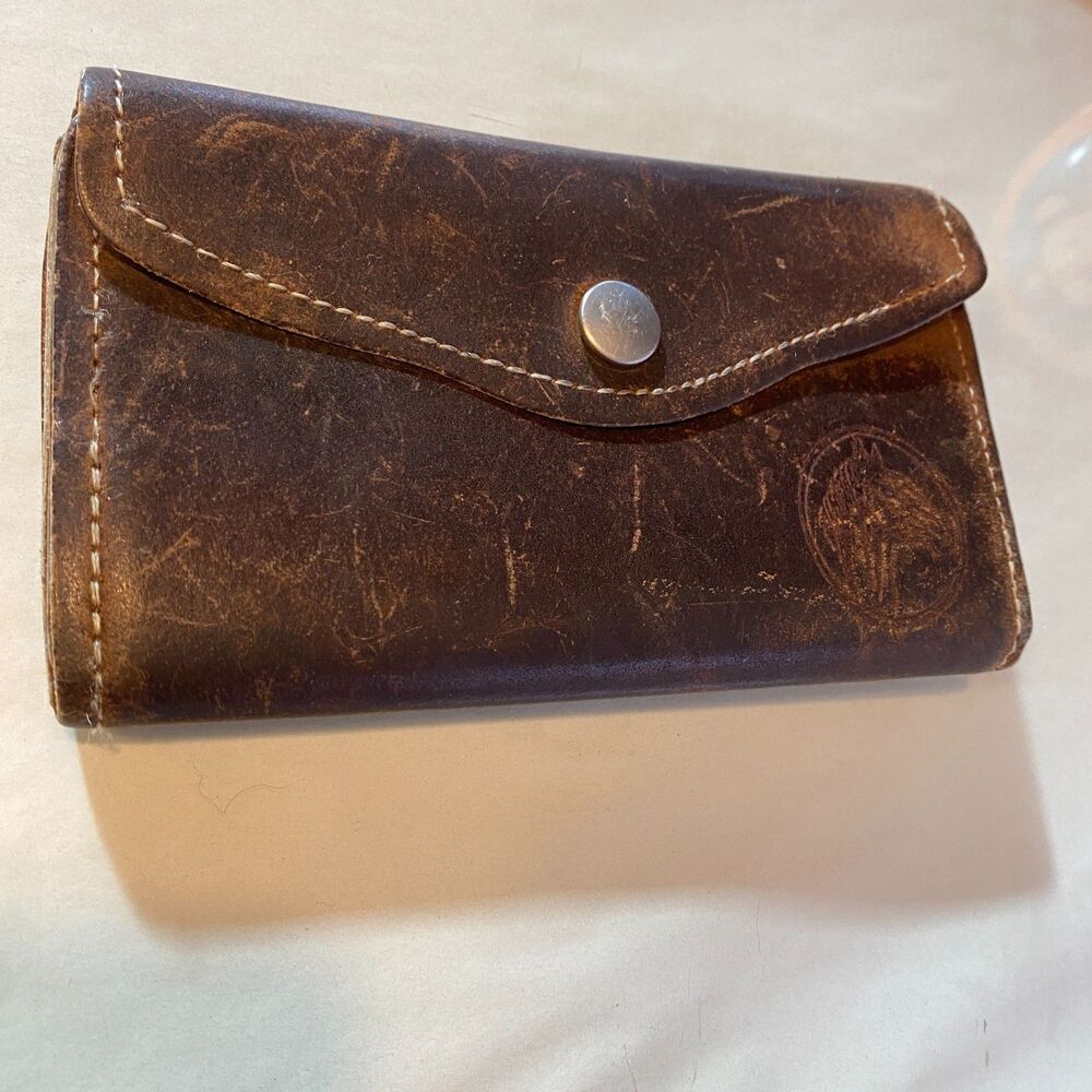 Handmade Leather Rancher Wallet Trifold Snap Closure Suede Inner Horse Embossed